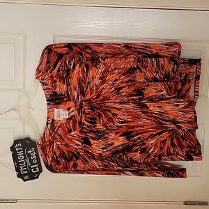 Ruby Rd. Favorites Petite Large Blouse Orange Red Black White Splatter